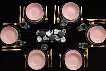 Set farfurii 18 piese, pentru 6 persoane, Ash, Cesiro, Gri/Roz