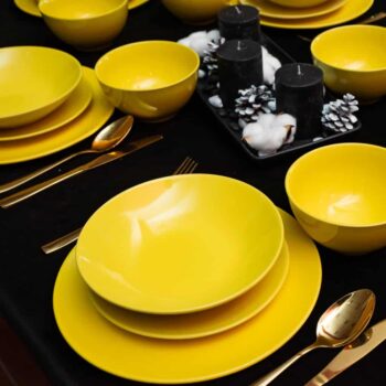 Set farfurii 24 piese, pentru 6 persoane, SunRise, Cesiro, Galben