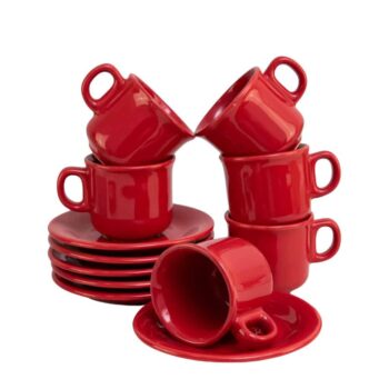 Set 6 cesti cu farfurioara Rosu Lucios, 120 ml Set 6 cesti cu farfurioara Rosu Lucios, 120 ml