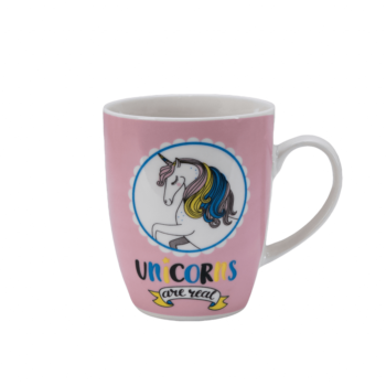 Cana cu decor unicorn, 310 ml, Alb/Roz