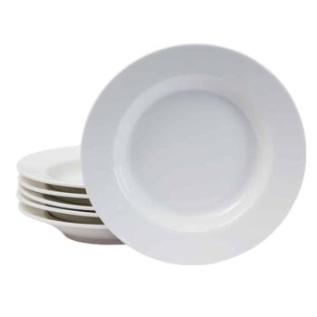 Set 6 farfurii adanci Portelan Alb, 19 cm