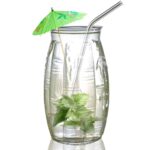 Set 6 pahare din sticla decorate in relief cu frunze de 500 ml, Cesiro