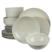 Set farfurii 24 piese, pentru 6 persoane, Ivory, Cesiro,  Alb Ivoire cu linii