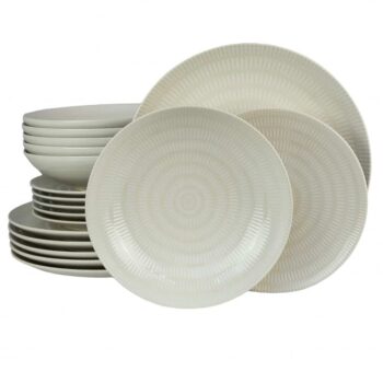 Set farfurii 18 piese, pentru 6 persoane, Ivory, Cesiro,  Alb Ivoire cu linii