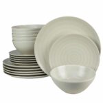 Set farfurii 18 piese, pentru 6 persoane, Ivory, Cesiro,  Alb Ivoire lucios cu linii