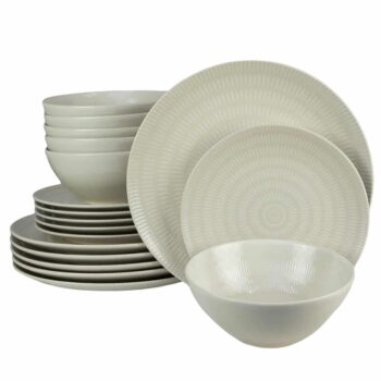 Set farfurii 18 piese, pentru 6 persoane, Ivory, Cesiro,  Alb Ivoire lucios cu linii