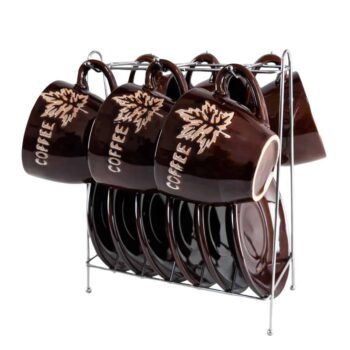 Set 6 cesti cu farfurioara si suport Maro Inchis, 120 ml Set 6 cesti cu farfurioara si suport Maro Inchis, 120 ml