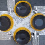 Set farfurii 12 piese, pentru 4 persoane, Sunflower, Cesiro, Gri inchis/Galben