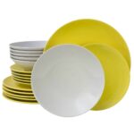 Set farfurii 18 piese, pentru 6 persoane, Summer, Cesiro, Alb Arctic/Galben