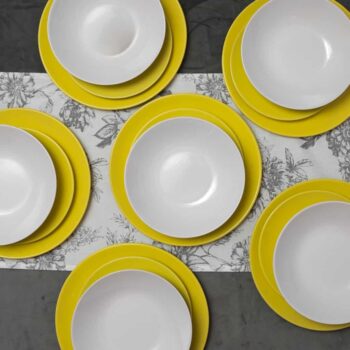 Set farfurii 18 piese, pentru 6 persoane, Summer, Cesiro, Alb Arctic/Galben