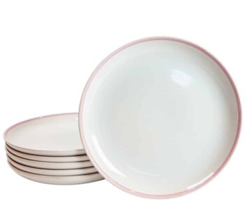 Set 6 farfurii desert Alb Pur cu margine Roz, 21 cm