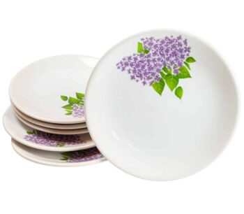 Set 6 farfurii desert decorat cu liliac mov, 20 cm, Alb Pur