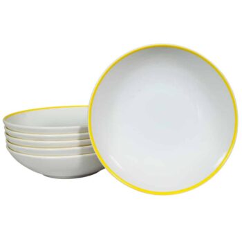 Set 6 farfurii adanci Alb Arctic cu linie Galbena la margine