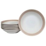 Set 6 farfurii adanci Alb Arctic cu banda Maro