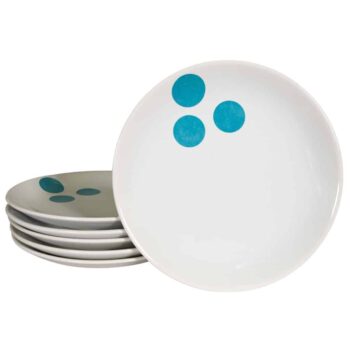 Set 6 farfurii desert Alb Pur decor cu trei Buline Turcoaz, 21 cm