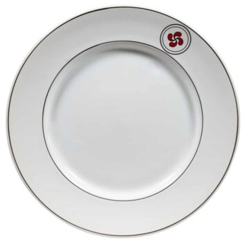 Set 6 farfurii intinse Alb Pur cu decor elice rosu cu negru, 26 cm