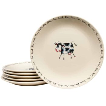 Set 6 farfurii intinse Crem Ivoire cu decor vacuta, 26 cm