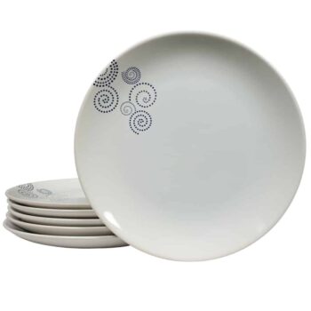 Set 6 farfurii intinse Alb Arctic cu linii negre punctate in forma de spirala, 26 cm Set 6 farfurii intinse Alb Arctic cu linii negre punctate in forma de spirala, 26 cm