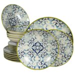 Set farfurii 18 piese, pentru 6 persoane,  Marocco, Cesiro, Alb Ivoire cu albastru
