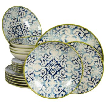 Set farfurii 18 piese, pentru 6 persoane,  Marocco, Cesiro, Alb Ivoire cu albastru