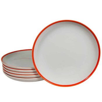 Set 6 farfurii desert 20 cm, Alb Pur cu Linie Portocalie la Margine