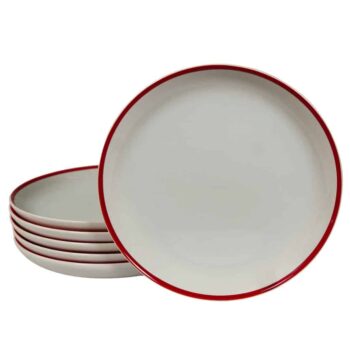 Set 6 farfurii desert, Alb Pur cu Linie Rosu la Margine, 20 cm Set 6 farfurii desert, Alb Pur cu Linie Rosu la Margine, 20 cm