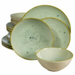 Set farfurii 16 piese, pentru 4 persoane, Light Pistachio, Cesiro, Verde Pastel