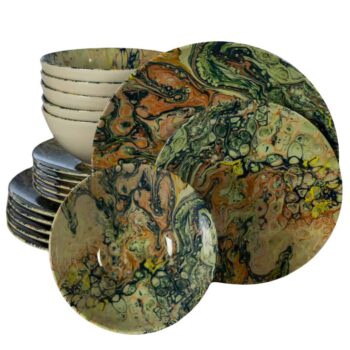 Set farfurii 18 piese, pentru 6 persoane, Abstract Art, Cesiro, Multicolor Lucios