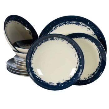 Set farfurii 12 piese, pentru 4 persoane, Maritim, Cesiro, Alb Ivoire cu bluemarin Set farfurii 12 piese, pentru 4 persoane, Maritim, Cesiro, Alb Ivoire cu bluemarin
