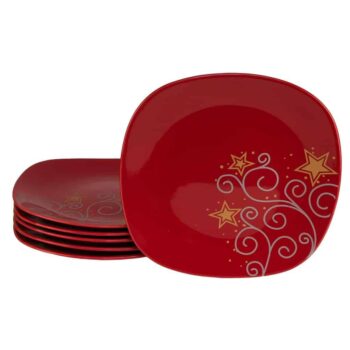 Set 6 farfurii intinse 26 cm in Rosu cu stelute