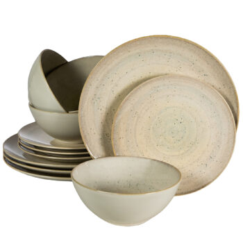 Set farfurii 12 piese, pentru 4 persoane, Shell, Cesiro, Crem deschis lucios