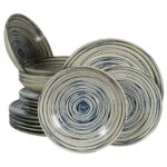 Set farfurii 18 piese, pentru 6 persoane, Maritim, Cesiro, Alb Ivoire cu albastru