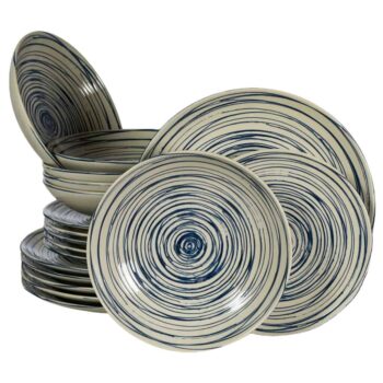 Set farfurii 18 piese, pentru 6 persoane, Maritim, Cesiro, Alb Ivoire cu albastru Set farfurii 18 piese, pentru 6 persoane, Maritim, Cesiro, Alb Ivoire cu albastru