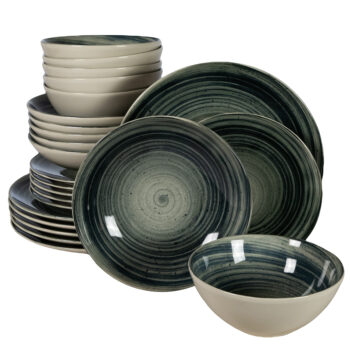 Set farfurii 24 piese, pentru 6 persoane, Whirlwind, Cesiro, Alb Ivoire cu negru Set farfurii 24 piese, pentru 6 persoane, Whirlwind, Cesiro, Alb Ivoire cu negru