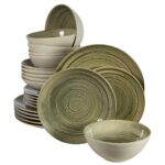 Set farfurii 24 piese, pentru 6 persoane, Sand, Cesiro, Alb Ivoire si gri-verzui