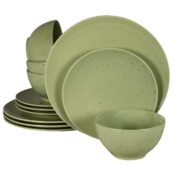 Set farfurii 12 piese, pentru 4 persoane, Sage, Cesiro, Verde Mat cu puncte negre