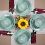 Set farfurii 12 piese, pentru 4 persoane, Peppermint, Cesiro, Turcoaz Mat cu puncte negre
