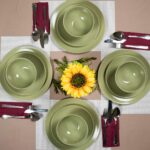 Set farfurii 12 piese, pentru 4 persoane, Sage, Cesiro, Verde Mat cu puncte negre