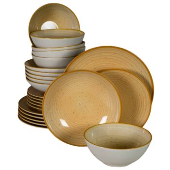 Set farfurii 24 piese, pentru 6 persoane, Sundown, Cesiro, Alb Ivoire cu galben Set farfurii 24 piese, pentru 6 persoane, Sundown, Cesiro, Alb Ivoire cu galben