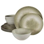Set farfurii 12 piese, pentru 4 persoane, Silver, Cesiro, Alb Ivoire lucios cu gri