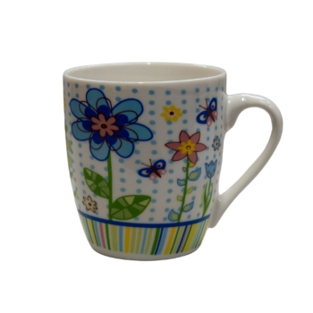 Cană decorată cu flori colorate Cană decorată cu flori colorate