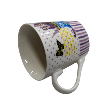 Cană model lavandă și mesaj galben