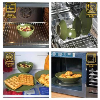 Set farfurii 4 piese, pentru o persoana, Olive Green, Cesiro, Verde Masliniu Mat