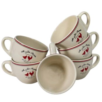 Set 6 cani de cafea Crem Ivoire cu decor gaini rosii, 160 ml