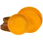 Set farfurii 12 piese, pentru 4 persoane, Sun, Cesiro, Galben Rumen