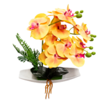 Decorațiune florală cu orhidee galbenă și roz în ghiveci de 35x30 cm