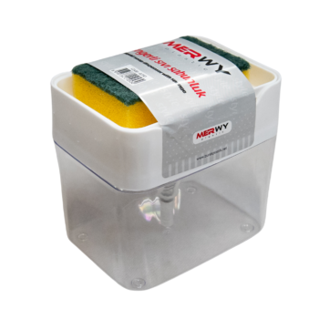 Dozator detergent de vase cu suport pentru burete dreptunghiular, 10x11,5x8,5 cm