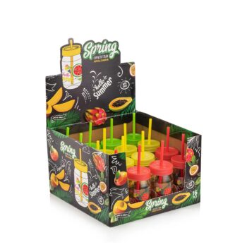 Cana din sticla, cu capac si pai din plastic, 370 ml, Qulux C00162