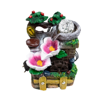 Fântână decorativă cu model cu 2 flori roz de 20x12x12 cm Fântână decorativă cu model cu 2 flori roz de 20x12x12 cm