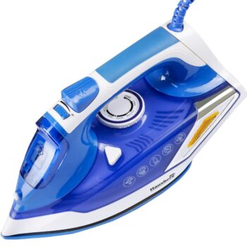 Fier de calcat Hausberg HB-7880BL, 2300W, Talpa cu invelis ceramic, rezervor apa 400ml, Alb/Albastru